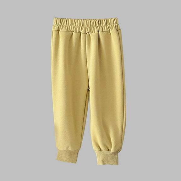 Spazoro Toddler Girls Boys Sweatpants, Elastic Waist Long Sleeve Baggy Solid Casual Jogger for Sports Yellow Size 12 Months