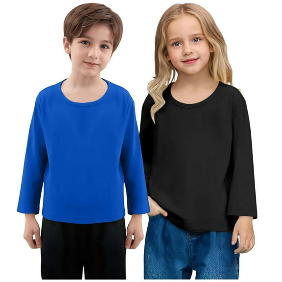 Spazoro Toddler Girls Boys T-Shirts, Solid Color 2 PC Long Sleeve Round Neck Casual Shirts Tee for Girl Black Size 8 T