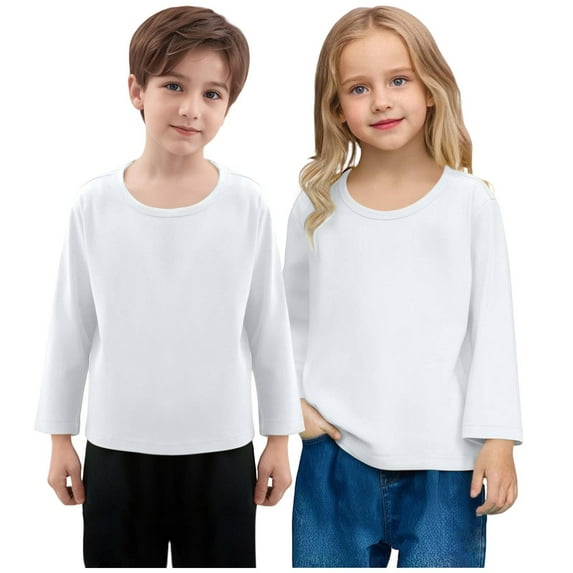 Spazoro Toddler Girls Boys T-Shirts, Solid Color 2 PC Round Neck Long Sleeve Casual Shirts Tee for Girl White Size 4 T
