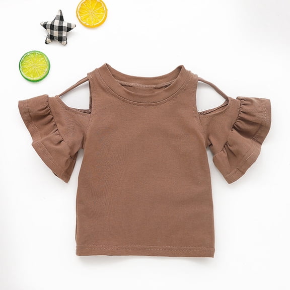 Spazoro Toddler Girls Boys T-Shirts Tees, Casual Crew Neck Cold Sleeve Solid Breathable Summer Tops for Kids Unisex Brown Size 4 T