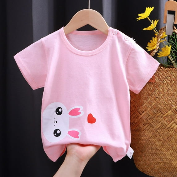 Spazoro Toddler Girls Boys T-Shirts Tees, Casual Crew Neck Short Sleeve Graphic Breathable Summer Tops for Kids Unisex Pink Size 2 T