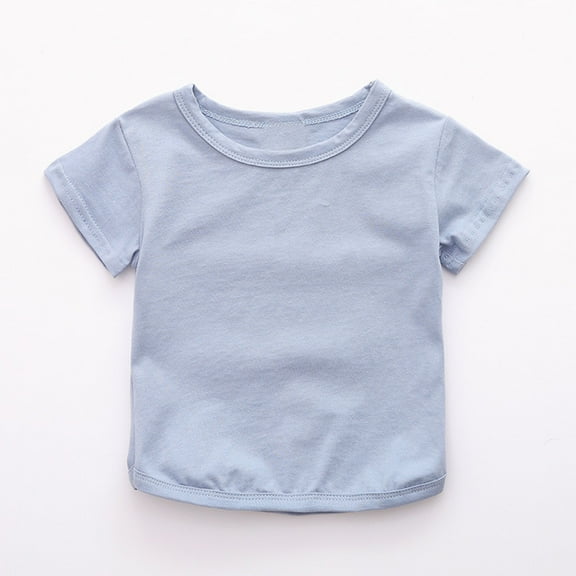 Spazoro Toddler Girls Boys T-Shirts Tees, Crew Neck Casual Solid Short Sleeve Breathable Summer Tops for Kids Unisex Blue Size 3 T