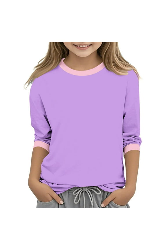 Toddler Girls Boys T-Shirts Tees, Crew Neck Solid Casual Short Sleeve Breathable Summer Tops for Kids Unisex Purple Size 5 T