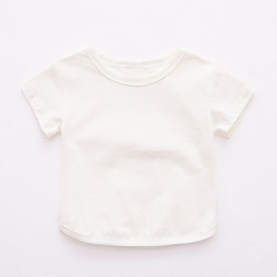 Spazoro Toddler Girls Boys T-Shirts Tees, Short Sleeve Casual Crew Neck Solid Breathable Summer Tops for Kids Unisex White Size 12 Months