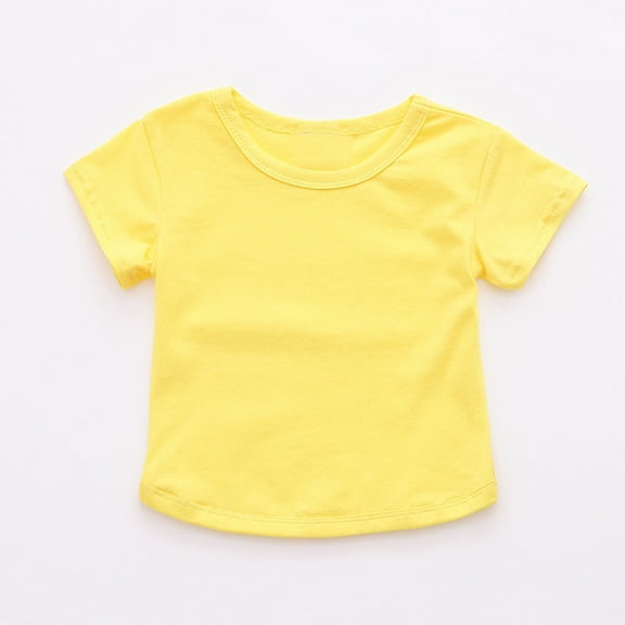 Spazoro Toddler Girls Boys T-Shirts Tees, Short Sleeve Casual Solid Crew Neck Breathable Summer Tops for Kids Unisex Yellow Size 3 T