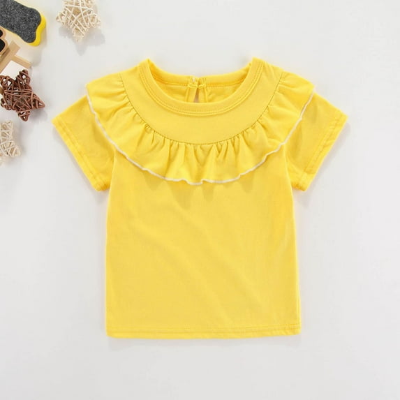 Spazoro Toddler Girls Boys T-Shirts Tees, Short Sleeve Casual Solid Crew Neck Breathable Summer Tops for Kids Unisex Yellow Size 3 T