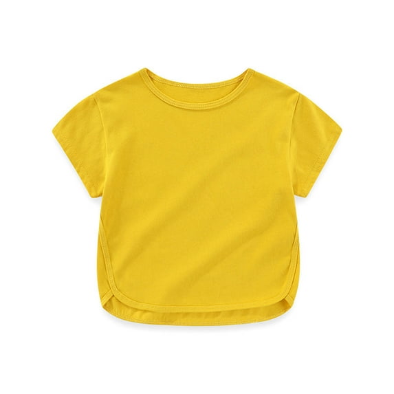 Spazoro Toddler Girls Boys T-Shirts Tees, Short Sleeve Crew Neck Casual Solid Breathable Summer Tops for Kids Unisex Yellow Size 4 T