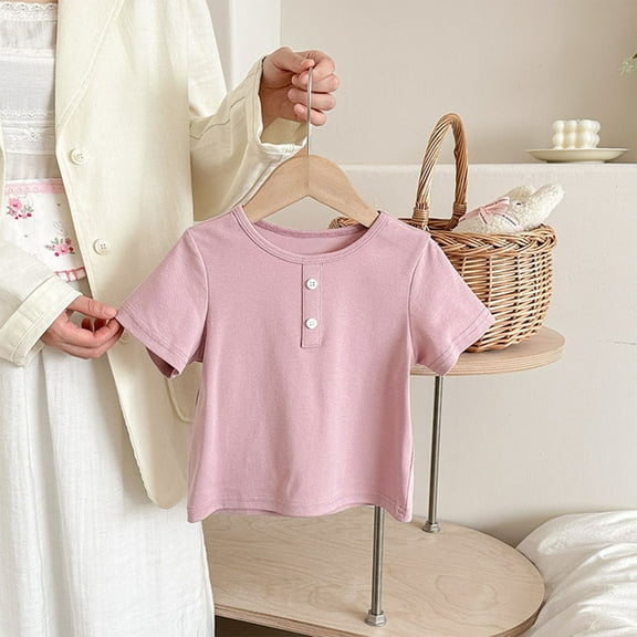 Spazoro Toddler Girls Boys T-Shirts Tees, Short Sleeve Solid Casual Crew Neck Breathable Summer Tops for Kids Unisex Purple Size 4 T