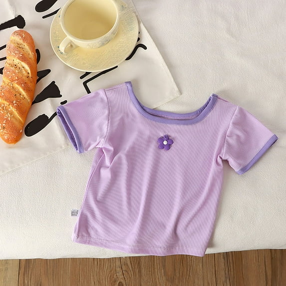 Spazoro Toddler Girls Boys T-Shirts Tees, Solid Casual Crew Neck Short Sleeve Breathable Summer Tops for Kids Unisex Purple Size 18 Months