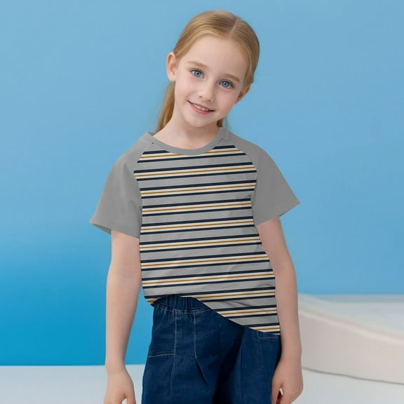 Spazoro Toddler Girls Boys T-Shirts Tees, Striped Short Sleeve Casual Crew Neck Breathable Summer Tops for Kids Unisex Gray Size 5 T