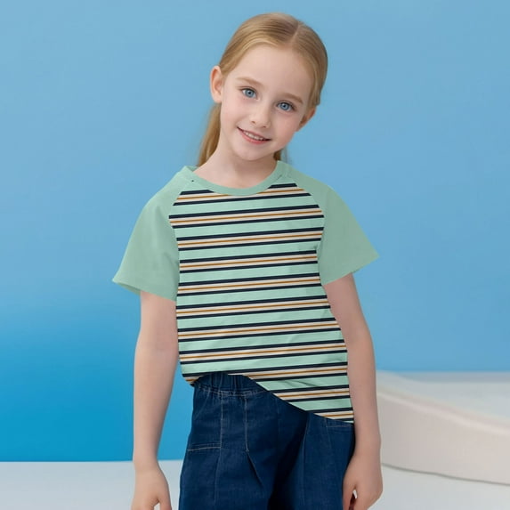 Spazoro Toddler Girls Boys T-Shirts Tees, Crew Neck Short Sleeve Striped Casual Breathable Summer Tops for Kids Unisex Mint Green Size 13 T