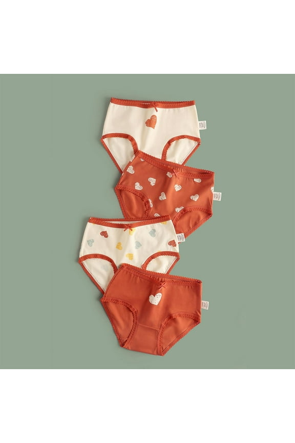 Toddler Girls Briefs, Soft & Comfy Printed Cotton 4-Pack Underwear Panties for Girl Red Size 2-13T