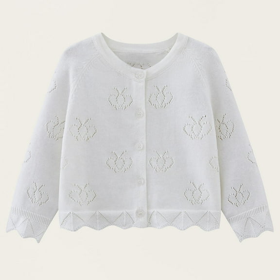 Spazoro Toddler Girls Cardigan Sweaters, Button Down Lace Trim Long Sleeve Butterfly Soft Knit Shrug for Dailywear White Size 3 T