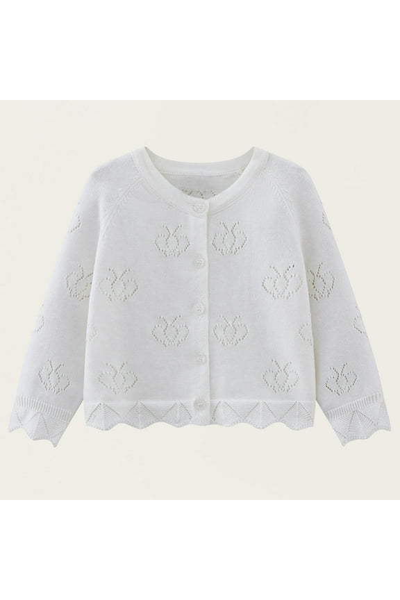 Toddler Girls Cardigan Sweaters, Button Down Lace Trim Long Sleeve Butterfly Soft Knit Shrug for Dailywear White Size 3 T