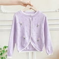 thumbnail image 1 of Spazoro Toddler Girls Cardigan Sweaters, Floral Embroidered Long Sleeve Button Down Lace Trim Soft Knit Shrug for Dailywear Purple Size 2 T, 1 of 3