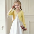 thumbnail image 1 of Spazoro Toddler Girls Cardigan Sweaters, Lightweight V-neck Long Sleeve Open Front Cropped Shrug for Dailywear Yellow Size 5-6T, 1 of 7