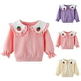 thumbnail image 1 of Spazoro Toddler Girls Cardigan Sweaters, Strawberry Ruffled Collar Long Sleeve Button Down Soft Knit Shrug for Dailywear Pink Size 12 Months, 1 of 9