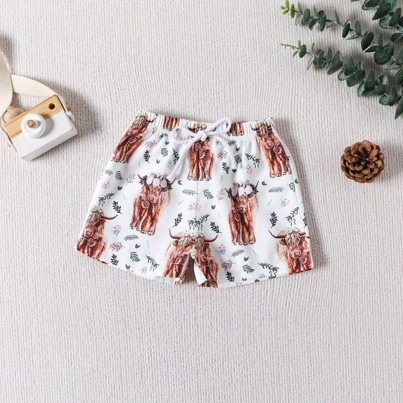 Spazoro Toddler Girls Casual Shorts, Elastic Waist Summer Homewear Printed Comfortable Fit Pants for Child Girls Boys Yellow Size 6 Months