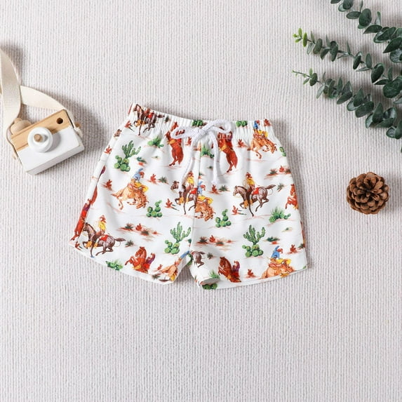 Spazoro Toddler Girls Casual Shorts, Elastic Waist Summer Printed Homewear Comfortable Fit Pants for Child Girls Boys Yellow Size 18 Months