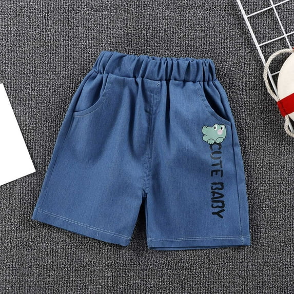 Spazoro Toddler Girls Casual Shorts, Homewear Summer Printed Elastic Waist Comfortable Fit Pants for Child Girls Boys Navy Size 3-4T