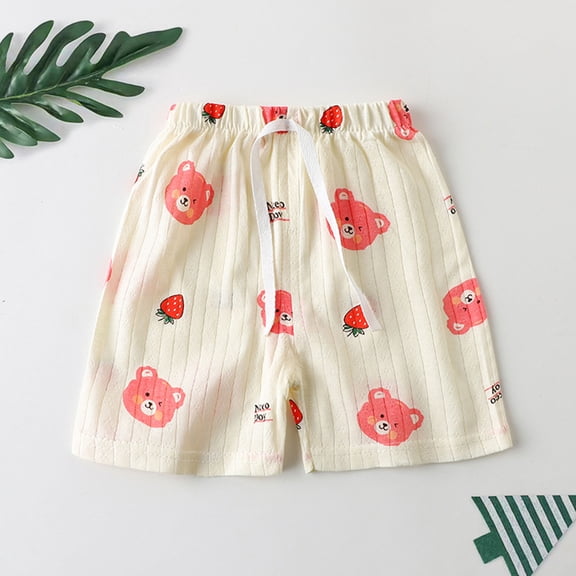 Spazoro Toddler Girls Casual Shorts, Printed Summer Homewear Elastic Waist Comfortable Fit Pants for Child Girls Boys Beige Size 1-2 T