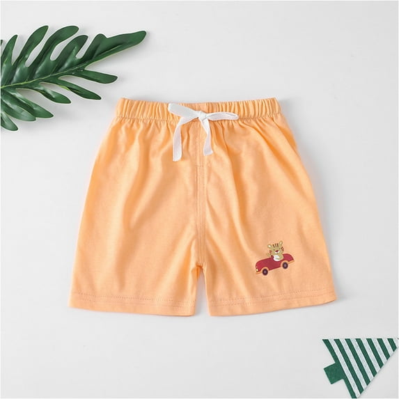 Spazoro Toddler Girls Casual Shorts, Summer Elastic Waist Printed Homewear Comfortable Fit Pants for Child Girls Boys Orange Size 3-4 T