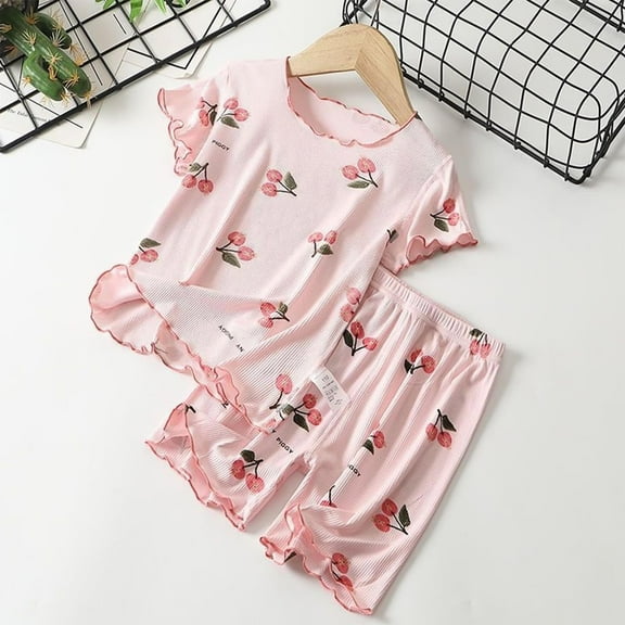 Spazoro Toddler Girls Cute Outfit Sets, 2-Pieces Crew Neck Graphic Print Summer Short Sleeve Shirt and Shorts Sets Pink Size 0 T