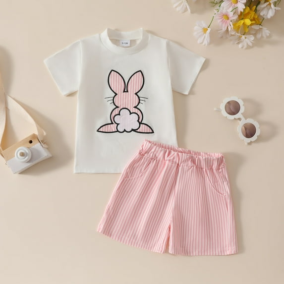 Spazoro Toddler Girls Cute Outfit Sets, Graphic Print 2-Pieces Summer Cotton Short Sleeve Shirt and Shorts Sets Pink Size 12 T