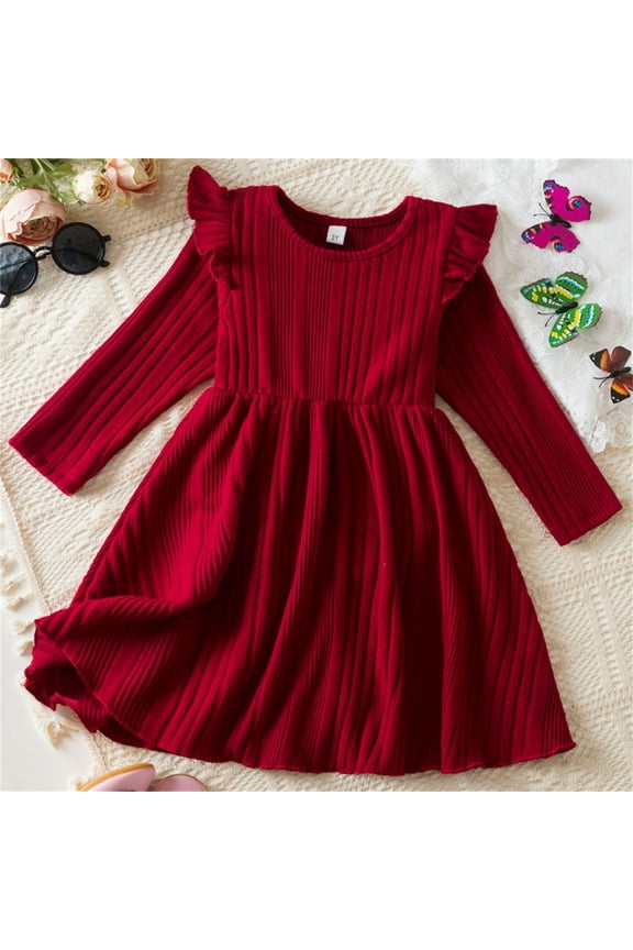 Toddler Girls Dress, Cotton Fashion Princess Long Sleeve Christmas Fall Winter Dresses for Childs Girls Red Size 2 T