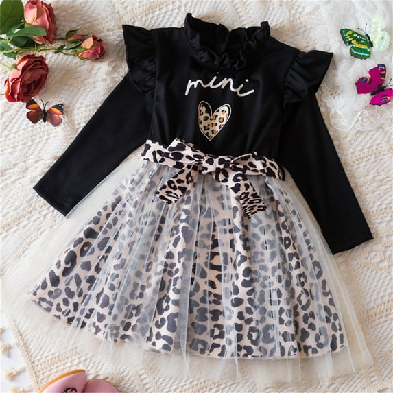 Spazoro Toddler Girls Dress, Long Sleeve Fashion Princess Fall Winter Printed Cotton Dresses for Childs Girls Black Size 2 T