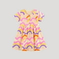 thumbnail image 1 of Spazoro Toddler Girls Dresses, Rainbow Print New Style Round Neck Short Sleeve Princess Dress for Child Girls Yellow Size 7 T, 1 of 6