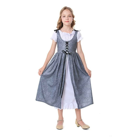 Spazoro Toddler Girls Dresses, Round Neck Fashion Solid Color Short Sleeve Princess Dress for Child Girls Gray Size L