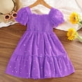 thumbnail image 1 of Spazoro Toddler Girls Dresses, Round Neck Solid Color Fashion Puff Sleeve Princess Dress for Child Girls Purple Size 1 T, 1 of 3