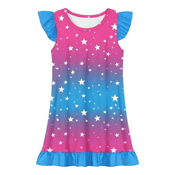 Spazoro Toddler Girls Dresses, Ruffle Sleeve Comfortable Round Neck Graphic Casual Dresses for Girls Multicolor Size 3 T