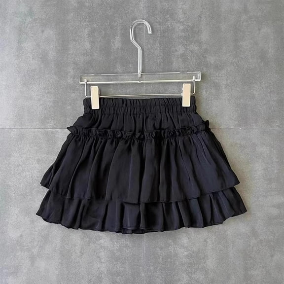 Spazoro Toddler Girls Elastic Waist Skirts, Breathable Summer Tiered Skirt Solid A-Line Skirts for Child Girls Black Size 4 T