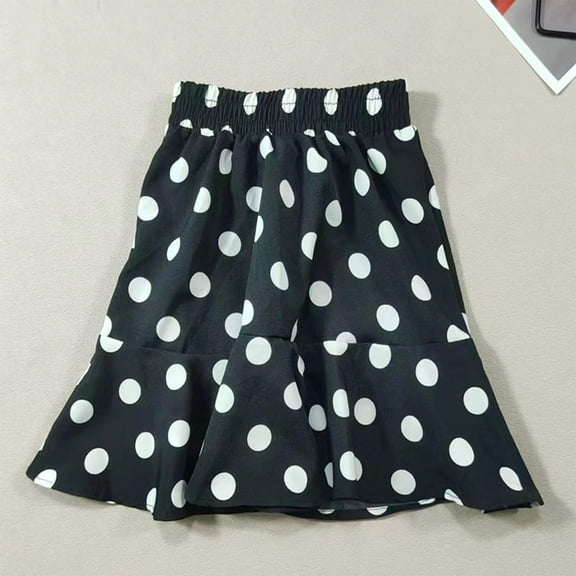 Spazoro Toddler Girls Elastic Waist Skirts, Leisure Wave Print Summer Breathable Princess Skirts for Child Girls Black Size 7-8T