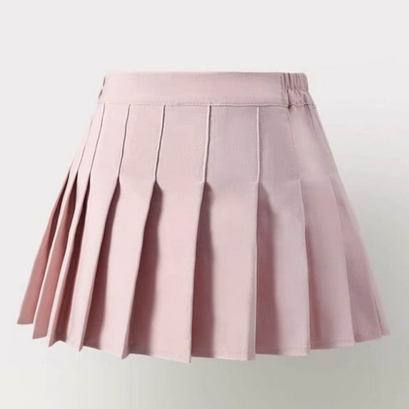 Spazoro Toddler Girls Elastic Waist Skirts, Pleated Solid Summer with Lining A-Line Skirts for Child Girls Pink Size 8 T