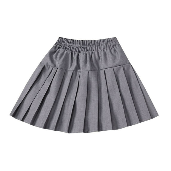 Spazoro Toddler Girls Elastic Waist Skirts, Solid with Lining Summer Pleated A-Line Skirts for Child Girls Gray Size 3-4T