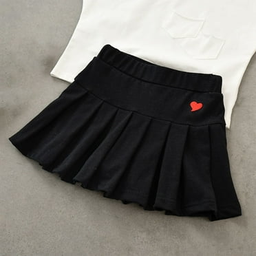 Spazoro Toddler Girls Elastic Waist Skirts, Summer Pleated with Lining Embroidery A-Line Skirts for Child Girls Black Size 5-6T