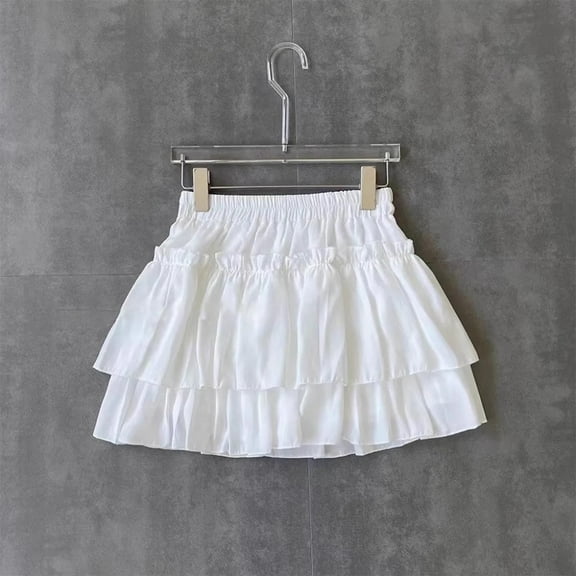 Spazoro Toddler Girls Elastic Waist Skirts, Summer Solid Tiered Skirt Breathable A-Line Skirts for Child Girls White Size 6 T