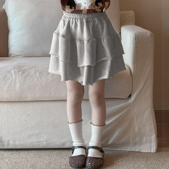 Spazoro Toddler Girls Elastic Waist Skirts, Tiered Skirt Breathable Summer Solid A-Line Skirts for Child Girls Gray Size 3 T