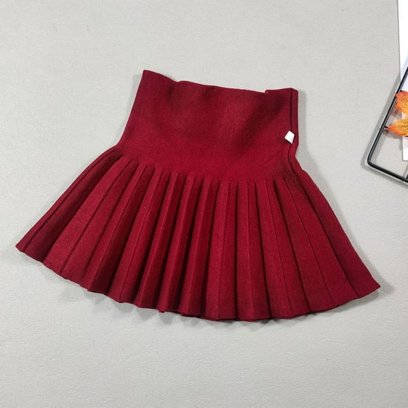 Spazoro Toddler Girls Elastic Waist Skirts, Wave Print Breathable Summer Leisure Princess Skirts for Child Girls Red Size 3-4T