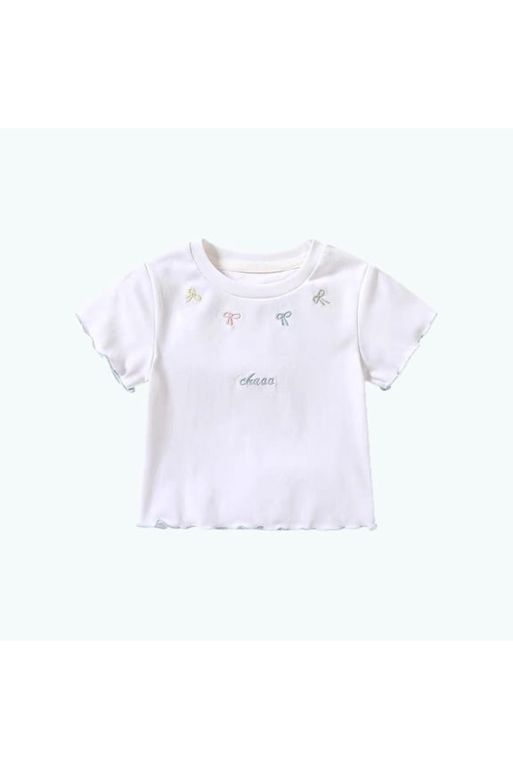 Toddler Girls Graphic T-Shirts Tees, 100% Cotton Round Neck Cute Print Short Sleeve Casual Tops for Kids White Size 1-2