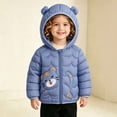 thumbnail image 1 of Spazoro Toddler Girls Hooded Puffer Jacket, Lightweight Animal Print Zip Up Long Sleeve Soft Warm Winter Outerwear for Little Girls Blue Size 0-1T, 1 of 9