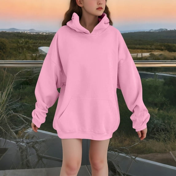 Spazoro Toddler Girls Hooded Sweatshirts, Soft & Comfy Fleece Lined Long Sleeve Solid Color Fall Winter Tops for Girls Pink Size 11-12T