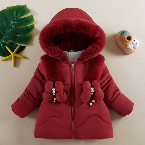 Spazoro Toddler Girls Jackets, Hooded Zipper Fall Winter Long Sleeve Warm Coats for Child Girls Boys Red Size 9 Months