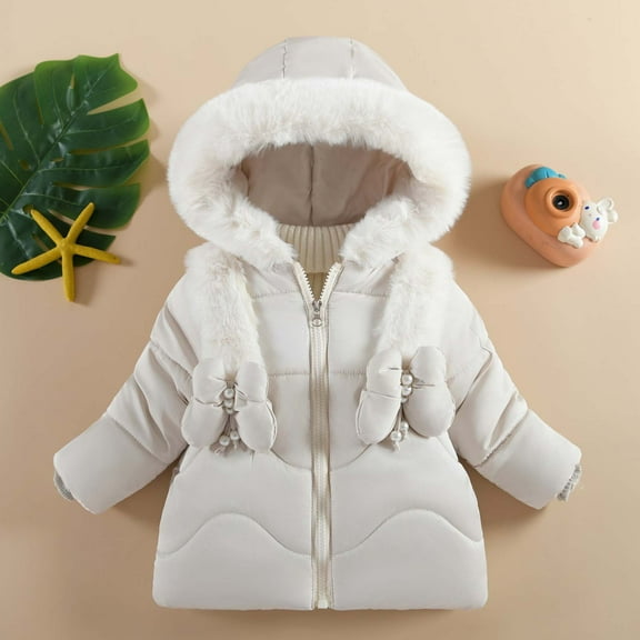 Spazoro Toddler Girls Jackets, Long Sleeve Hooded Fall Winter Zipper Warm Coats for Child Girls Boys White Size 2 T