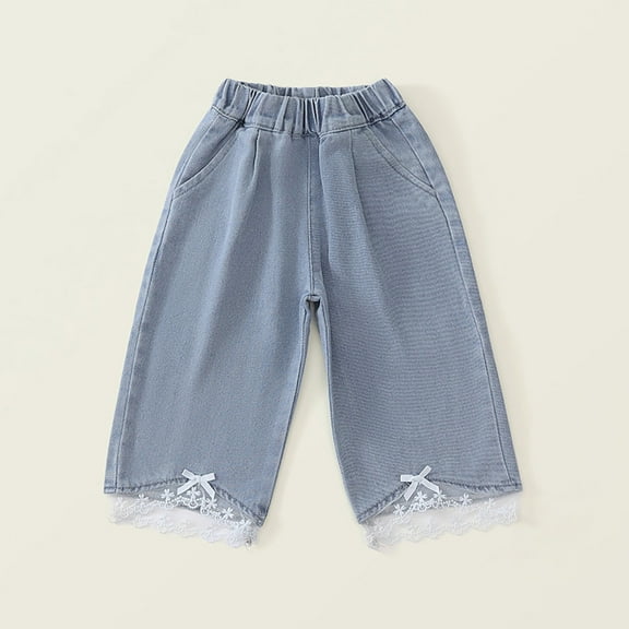 Spazoro Toddler Girls Jeans, Fashion Elastic Waist with Pockets Casual Straight Leg Denim Pants Blue Size 3-12