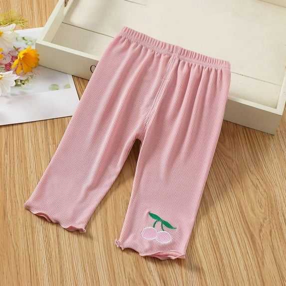 Spazoro Toddler Girls Leggings, Elastic Waist Printed Casual Stretchy Soft & Comfy Outwear Tights Capri Pants Pink Size 6 Months