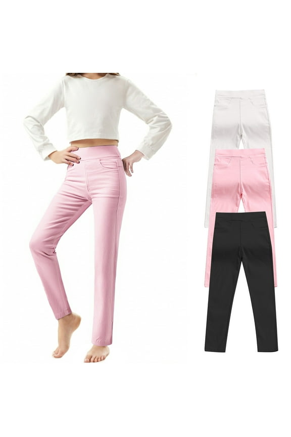 Toddler Girls Leggings, Elastic Waist Soft & Comfy Fall and Winter Casual 3PC Stretchy Outwear Tights Pants Pink Size 4 T